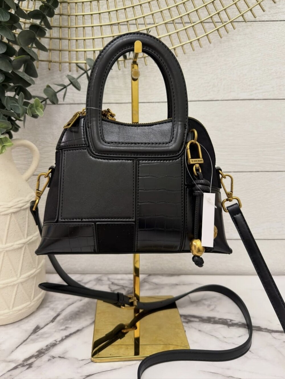 Steve Madden Black Patchwork Mini Satchel
